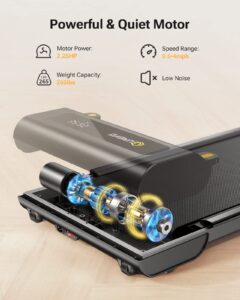 UREVO Treadmill, 2.25HP Walking pad with Double Shock Absorption, Under desk treadmill with Remote Control and LED Display, Walking treadmill with Large Running Area for Home/Office - Image 5