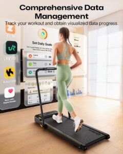 UREVO Home Treadmill with APP, 3 in 1 Folding Walking Pad with Dual Shock Absorption, ‎1-10km/h, Foldable Electric Treadmill with Remote Control and LED for Home/Office (Fonce) - Image 6