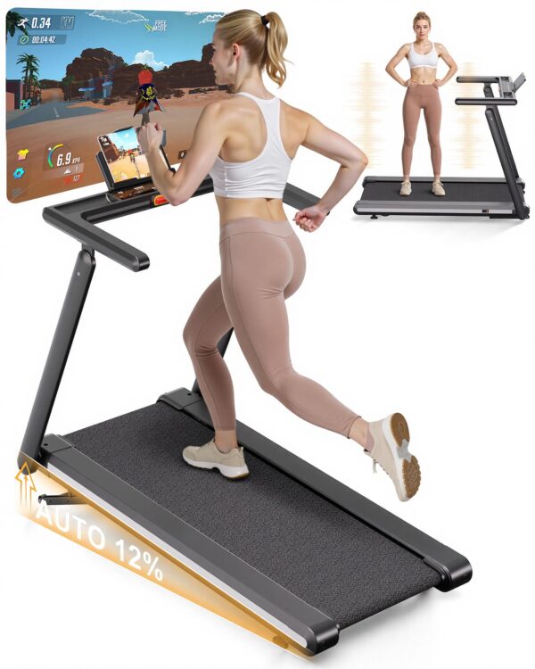 Lacuffy Foldable Treadmill with 12% Auto Incline, 181KG Capacity Treadmills for Heavy People, 18KM/H Running Machine for Home, APP Control with AI Coach, 4 Massage Modes