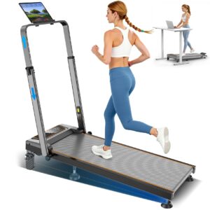Treadmill Walking Pad with 12% Incline & Height Adjustable Handle Bar, Trisomy 4 in 1 Walking Pad with Handle Bar, 350LBS Foldable Walking Pad Treadmill with Incline for Home, 3.5HP Small Treadmills