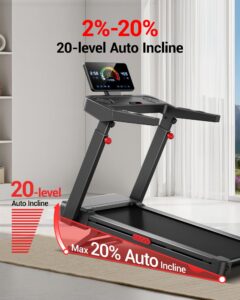 Foldable Treadmills for Home with 20% Auto Incline, 14KM/H Treadmill with Handles, Running Machine for Heavy People, 180KG Weight Capacity, Large Running Belt and Intelligent LED Touch Screen - Image 2