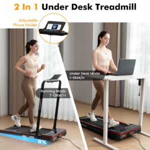 CITYSPORTS 8% Incline Folding Treadmill, Walking Pad, Fitness Under Desk Treadmill with Remote Control, APP, 1-12KM/H, LED Display, 120kg Weight Capacity - Image 2