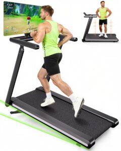 Superun Foldable Treadmill 12% Auto Incline, 181KG Capacity Treadmills for Heavy User Hidden Motor Design, 18KM/H Treadmills for Home 4 Vibration Modes, APP Control Running Machine AI Training Coach