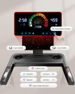 Foldable Treadmills for Home with 20% Auto Incline, 14KM/H Treadmill with Handles, Running Machine for Heavy People, 180KG Weight Capacity, Large Running Belt and Intelligent LED Touch Screen - Image 5