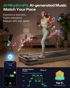 UREVO Wooden Walking Pad with SmartCoach APP, Under Desk Treadmill for Office, Portable Treadmills for Home, Walking Jogging Machine 1-6 km/h with Remote Control, Classic Wooden Aesthetic - Image 4