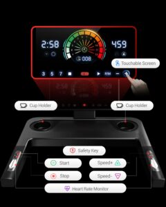 CURSOR FITNESS Foldable Treadmill for Home with 20% Incline, 14KM/H Folding Treadmills with Handles, Portable Indoor Running Machine with 180KG Weight Capacity, Large Running Belt and LED Touch Screen - Image 3