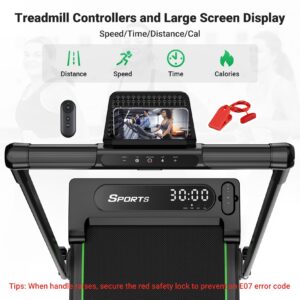 THERUN 2-in-1 Walking Pad Treadmill for Home Office, 2.5HP Quiet Motor, 1-12km/h, 98x42cm Wide Running Belt, Dual Shock Absorption, LED Display, Remote Control, Foldable Compact Walking Treadmill - Image 4