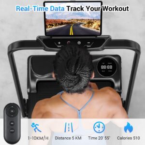 THERUN Lightweight Walking Pad for Home, 2-in-1 Portable Treadmill with 2.5HP Motor 1-10 km/h, Foldable Jogging Machine for Small Apartments, Remote Control, No Assembly Required, Easy Storage - Image 4