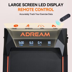 Walking Pad Treadmill with Incline, ADREAM Foldable Under Desk Treadmill, Portable Walking Running Machine with Remote Control and LED Display - Image 2