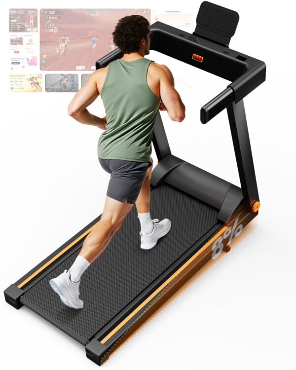 Lacuffy Treadmills for Home Foldable 112x42cm, 159kg Weight Capacity, 16km/h, 8% Incline Folding Treadmill for Heavy People, Raceable Foldable Treadmill with Multi-runner Race, Door to Door Delivery