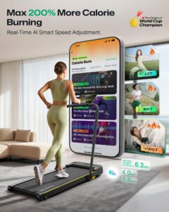 UREVO Home Treadmill with APP, 3 in 1 Folding Walking Pad with Dual Shock Absorption, ‎1-10km/h, Foldable Electric Treadmill with Remote Control and LED for Home/Office (Fonce) - Image 2