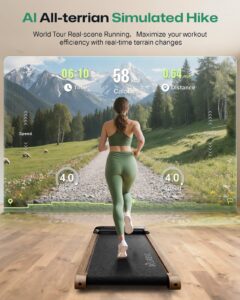 UREVO Wooden Walking Pad with SmartCoach APP, Under Desk Treadmill for Office, Portable Treadmills for Home, Walking Jogging Machine 1-6 km/h with Remote Control, Classic Wooden Aesthetic - Image 5