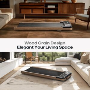 UREVO Wooden Walking Pad with SmartCoach APP, Under Desk Treadmill for Office, Portable Treadmills for Home, Walking Jogging Machine 1-6 km/h with Remote Control, Classic Wooden Aesthetic - Image 2