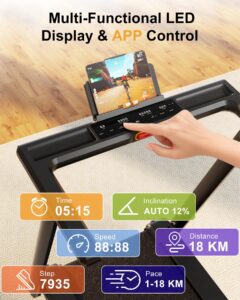 Lacuffy Foldable Treadmill with 12% Auto Incline, 181KG Capacity Treadmills for Heavy People, 18KM/H Running Machine for Home, APP Control with AI Coach, 4 Massage Modes - Image 9