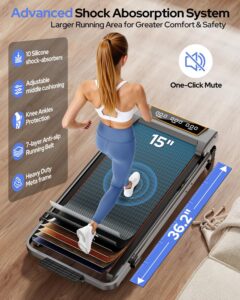 Treadmill Walking Pad with 12% Incline & Height Adjustable Handle Bar, Trisomy 4 in 1 Walking Pad with Handle Bar, 350LBS Foldable Walking Pad Treadmill with Incline for Home, 3.5HP Small Treadmills - Image 5
