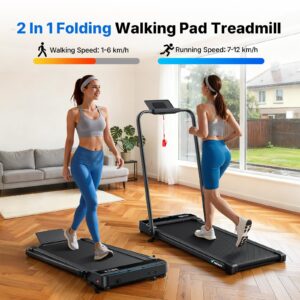MERACH Walking Pad Treadmill with 6% Incline, 2-in-1 Foldable Treadmill for Home with Handrails, 3.0HP Motor, Max Speed 12km/h, LED Display & Smart APP, 300 LBS Weight Capacity, Space-Saving Design - Image 2