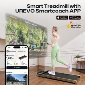 UREVO Wooden Walking Pad with SmartCoach APP, Under Desk Treadmill for Office, Portable Treadmills for Home, Walking Jogging Machine 1-6 km/h with Remote Control, Classic Wooden Aesthetic - Image 3