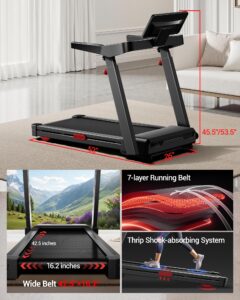 Foldable Treadmills for Home with 20% Auto Incline, 14KM/H Treadmill with Handles, Running Machine for Heavy People, 180KG Weight Capacity, Large Running Belt and Intelligent LED Touch Screen - Image 7
