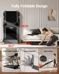 CURSOR FITNESS Foldable Treadmill for Home with 20% Incline, 14KM/H Folding Treadmills with Handles, Portable Indoor Running Machine with 180KG Weight Capacity, Large Running Belt and LED Touch Screen - Image 5
